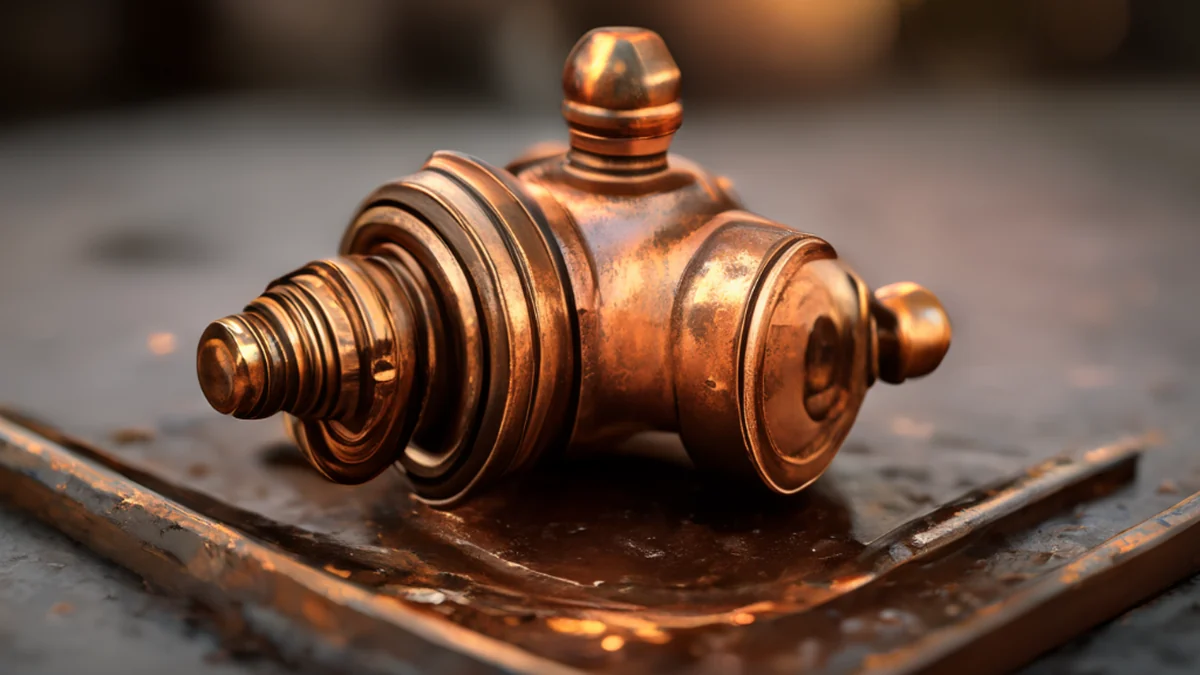 Copper valve with threaded body and brass fittings.