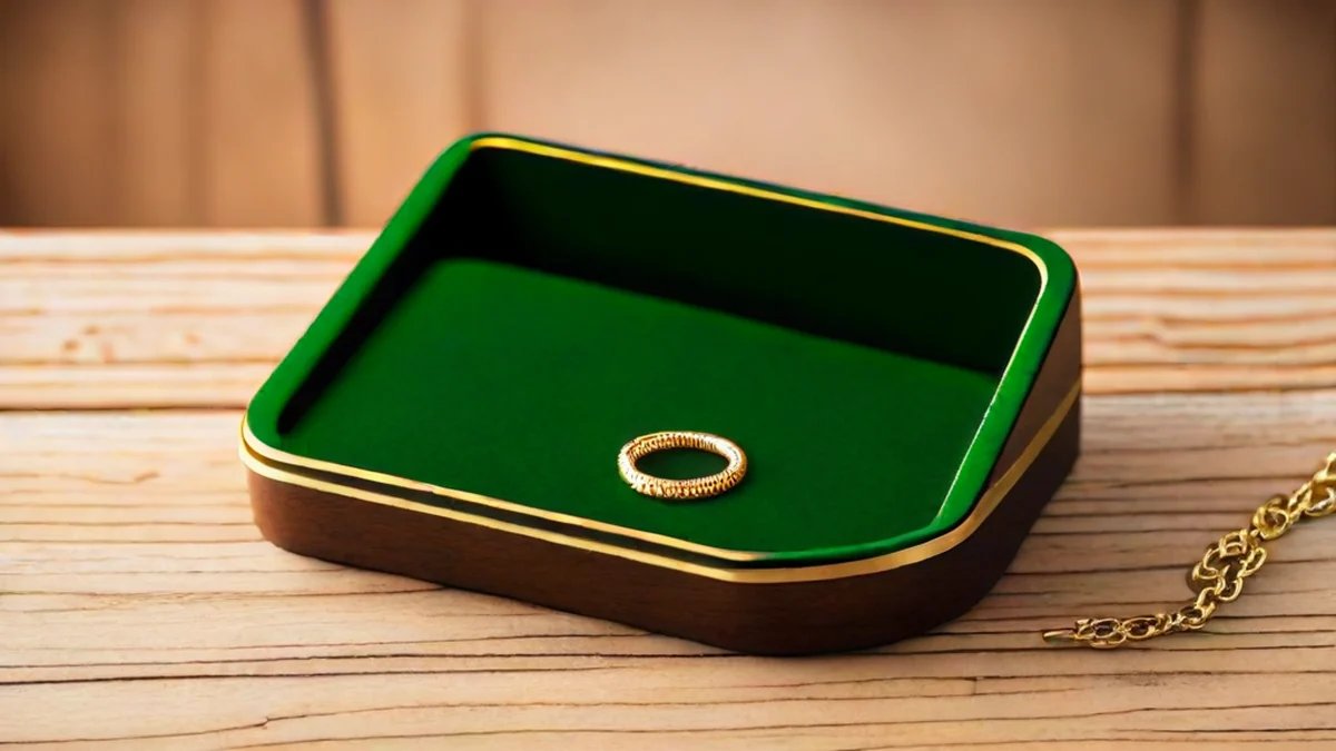 Caja de joyas diseñada con una cadena de oro
