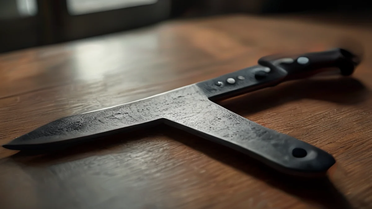 Un coltello in metallo con un manico in stile Java.