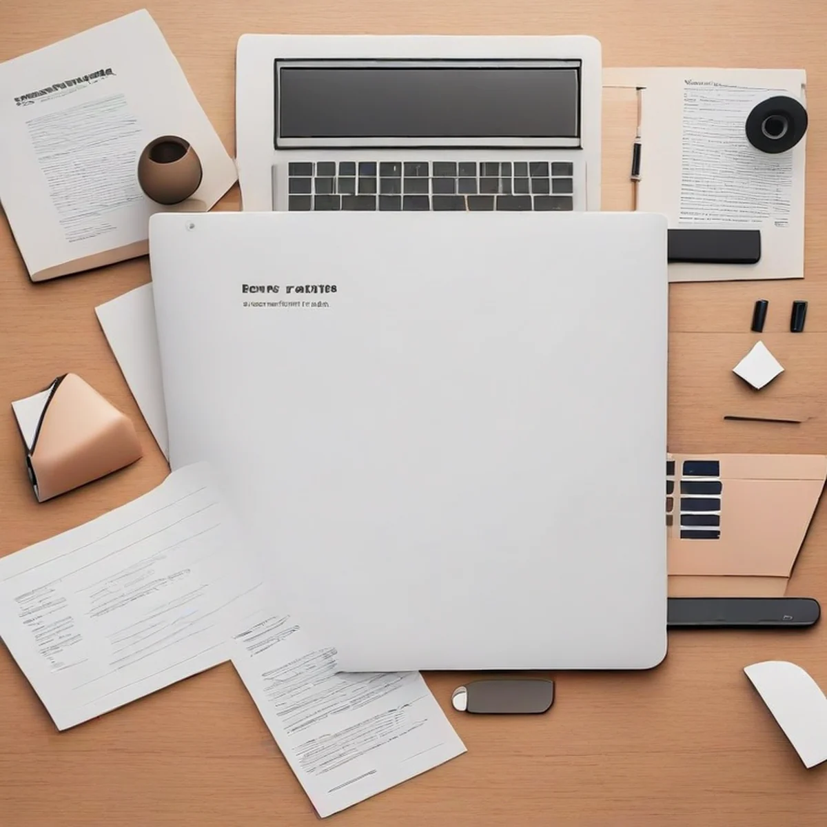 Espaço de trabalho organizado com notebook e documentos profissionais